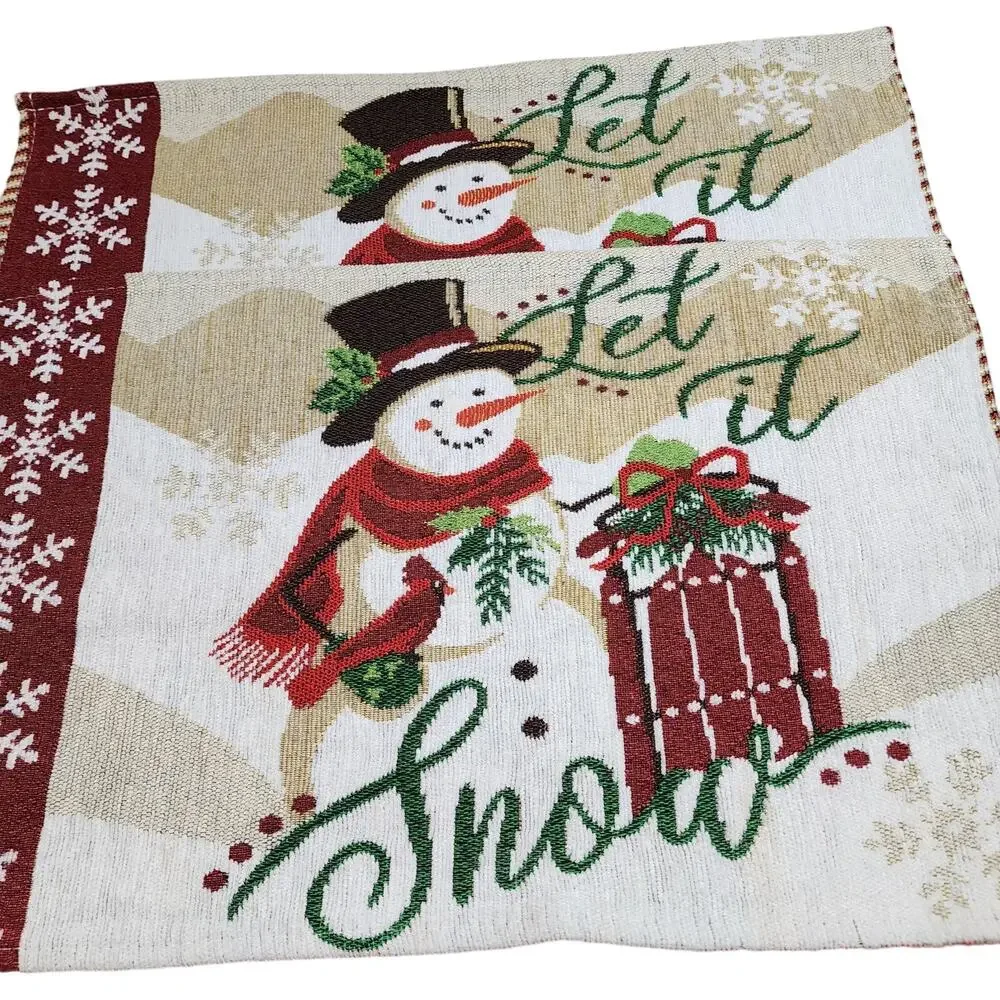 LET IT SNOW Snowman Tapestry Placemats 19x12 Set of 2 Christmas Holiday Decor